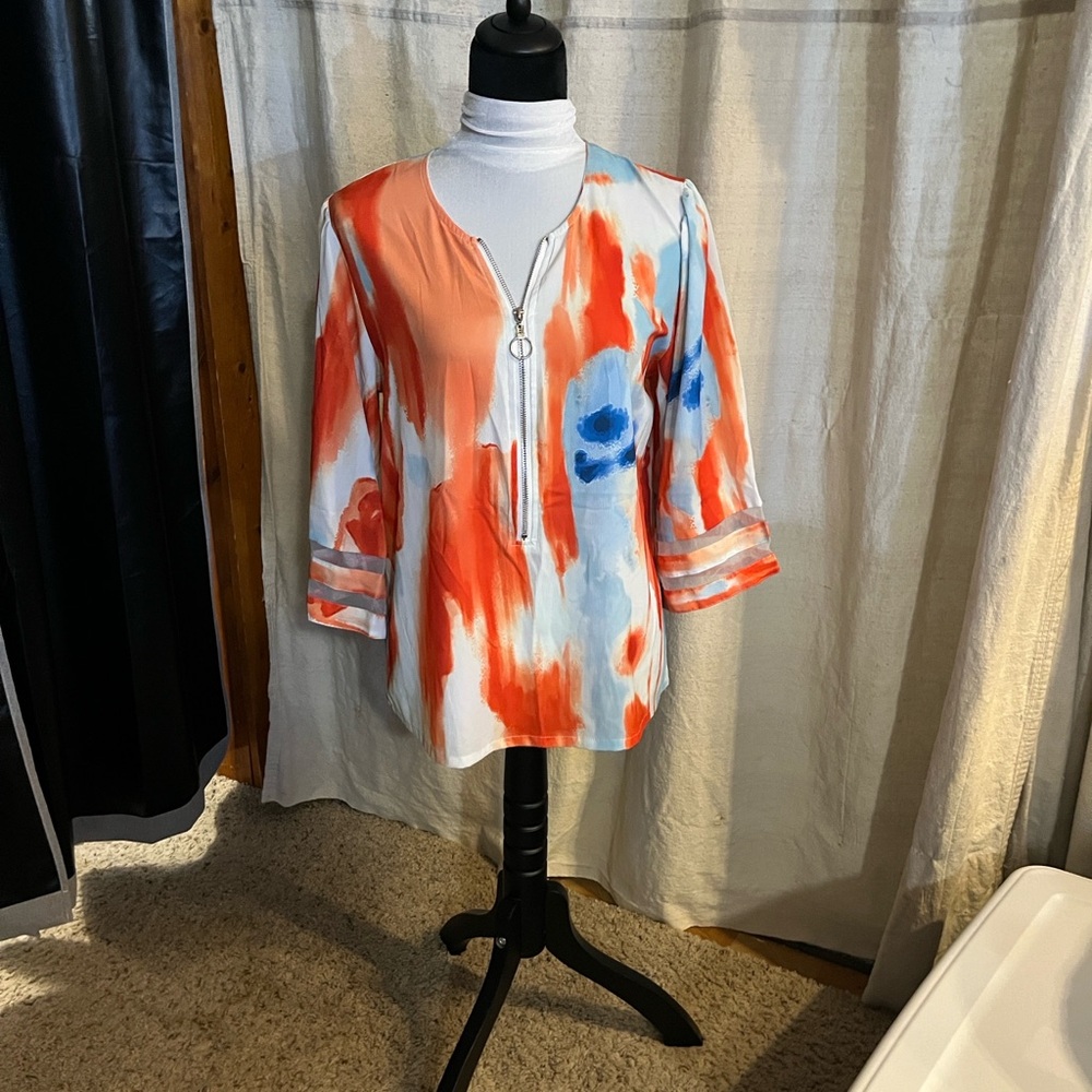 ChicMe Orange and Blue Blouse